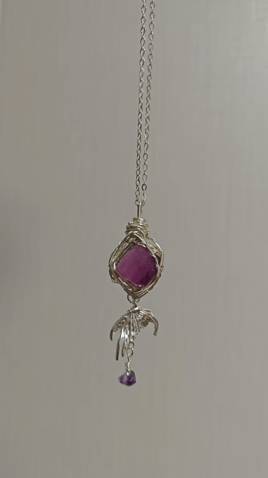 Natural Purple Fluorite Wire Wrapped Necklace