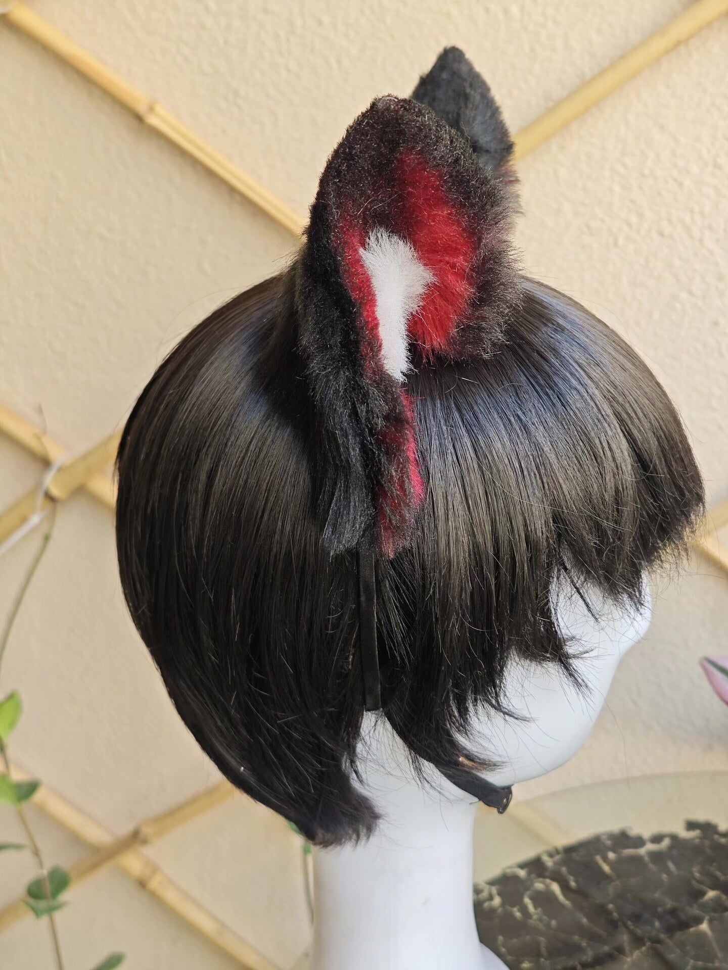 Handmade Red and Black Dog Ears Headwear