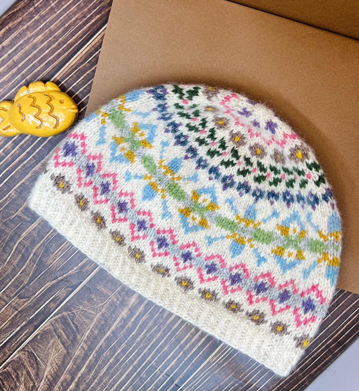 100 Wool Fair Isle Beanie Hat
