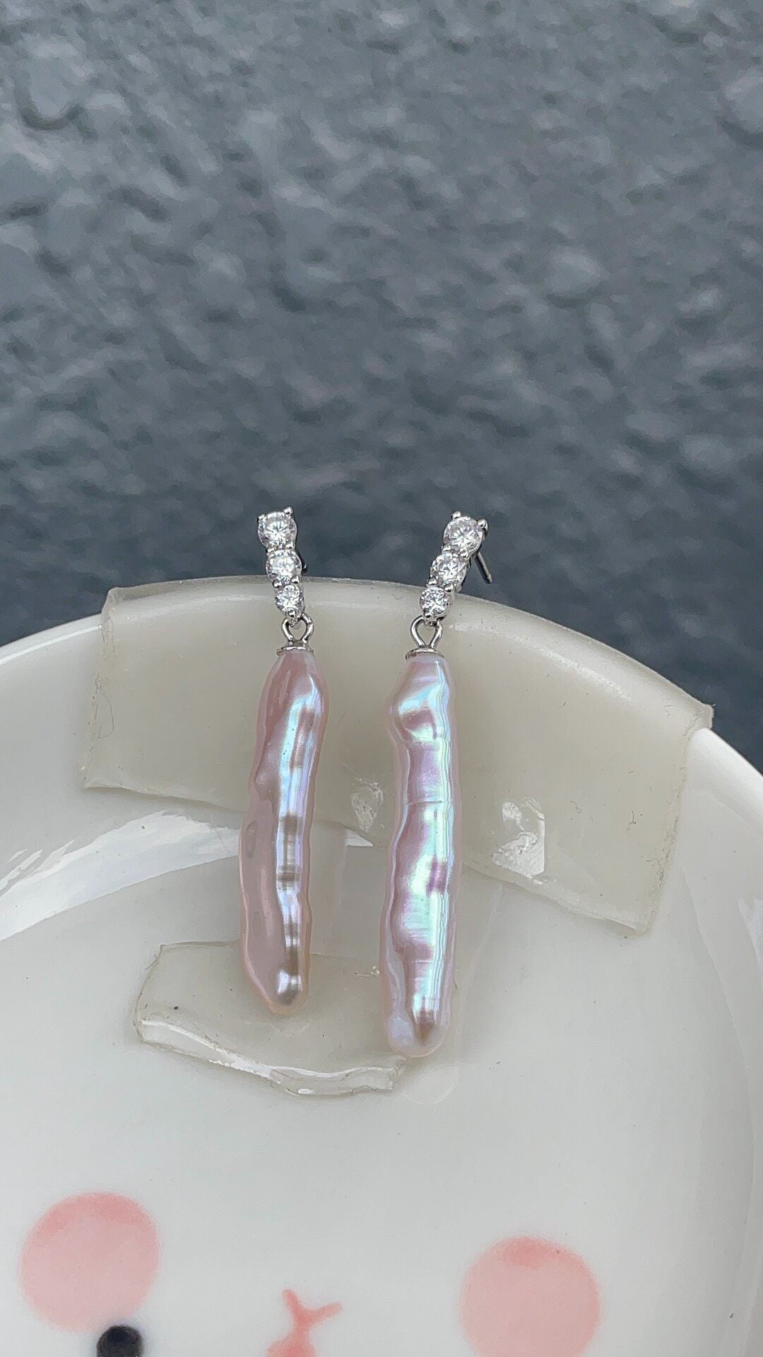 Pendientes de perlas barrocas blanco rosado en plata 925