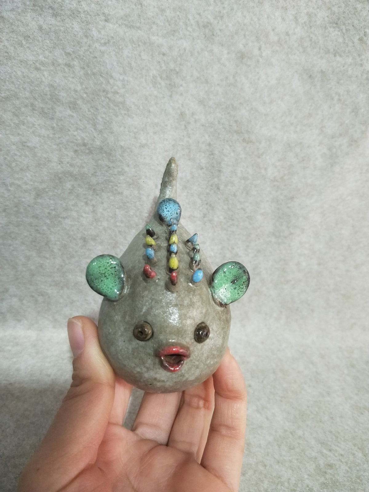 Ceramic Pufferfish Figurine Speckled Glaze