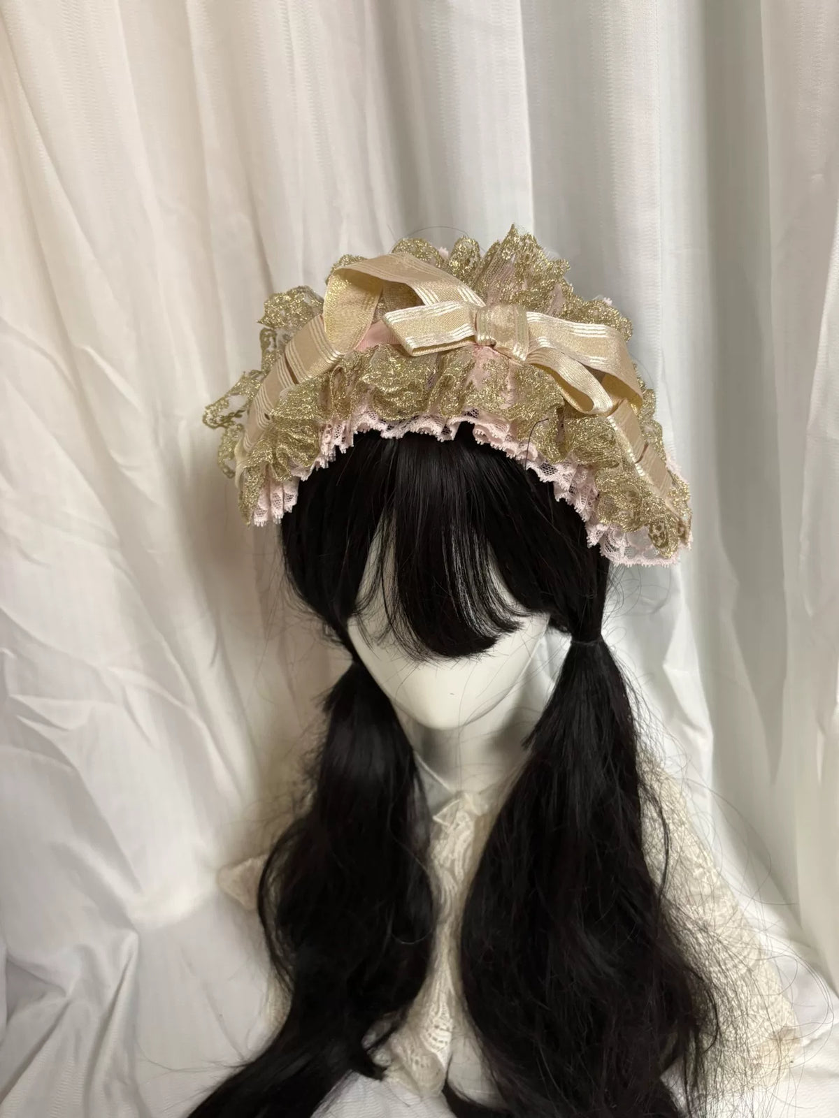 Gold Pink Lace Lolita Headpiece