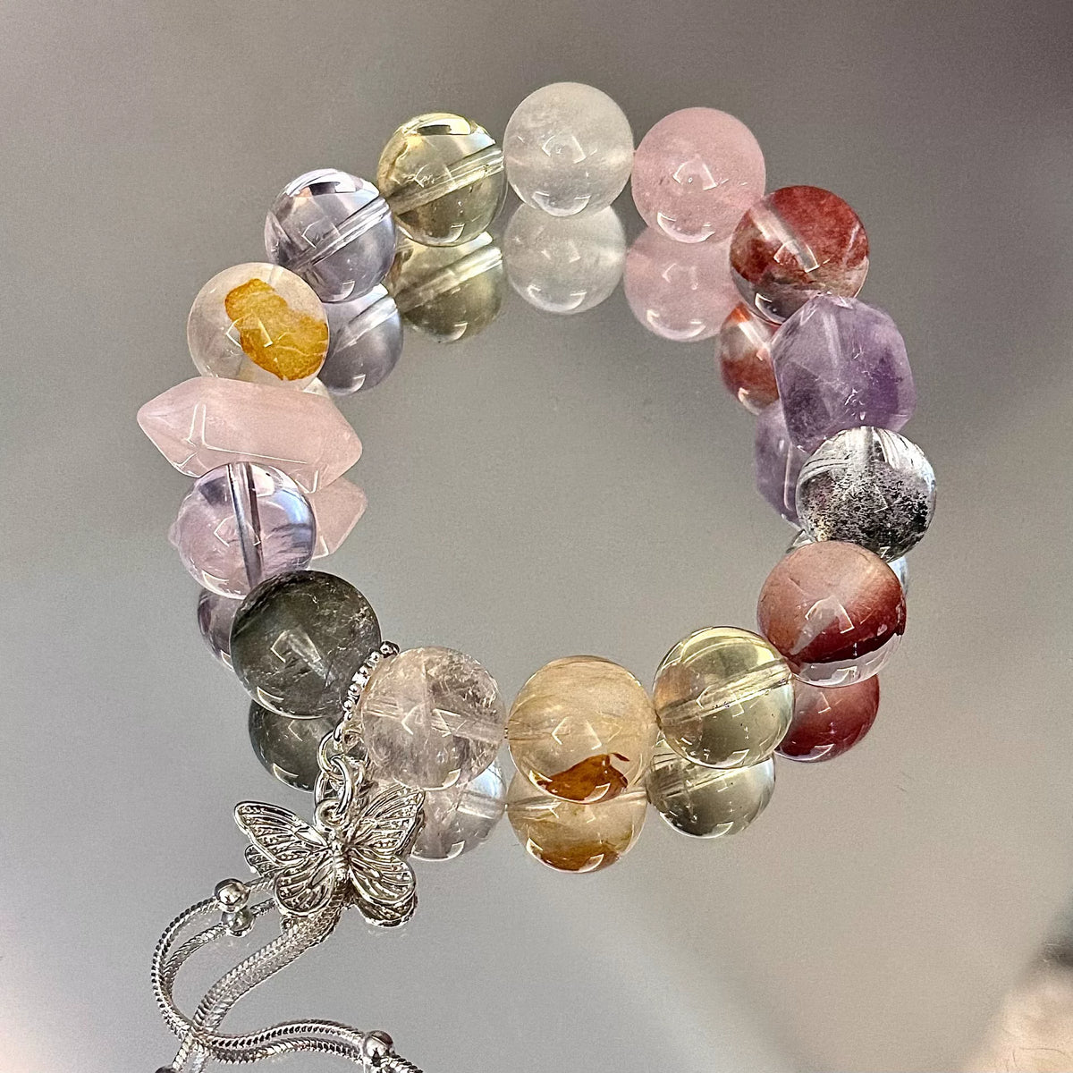 Mixed Crystal Gemstone Bracelet 12mm Beads
