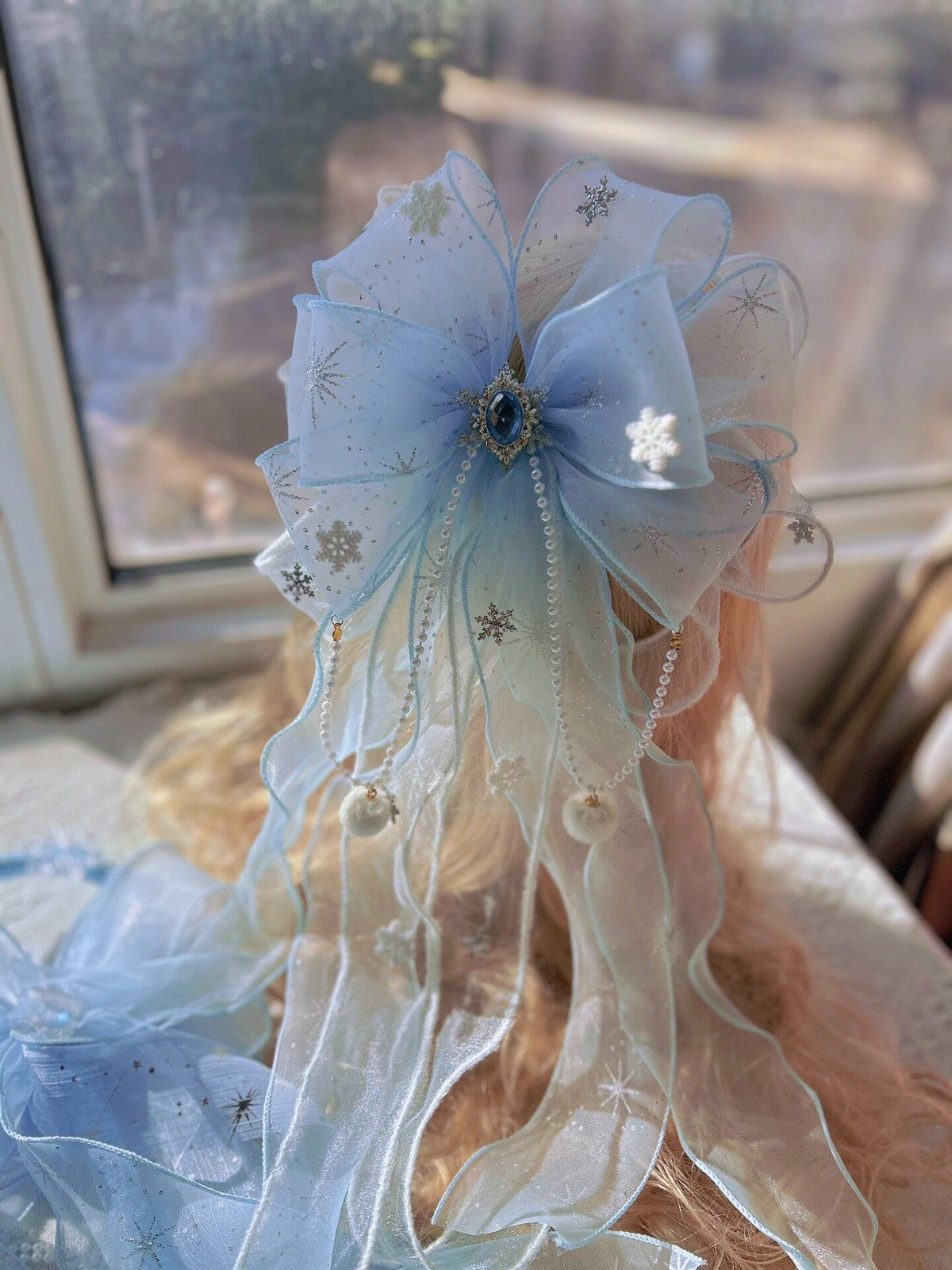 Blue Organza Bow Hair Clip