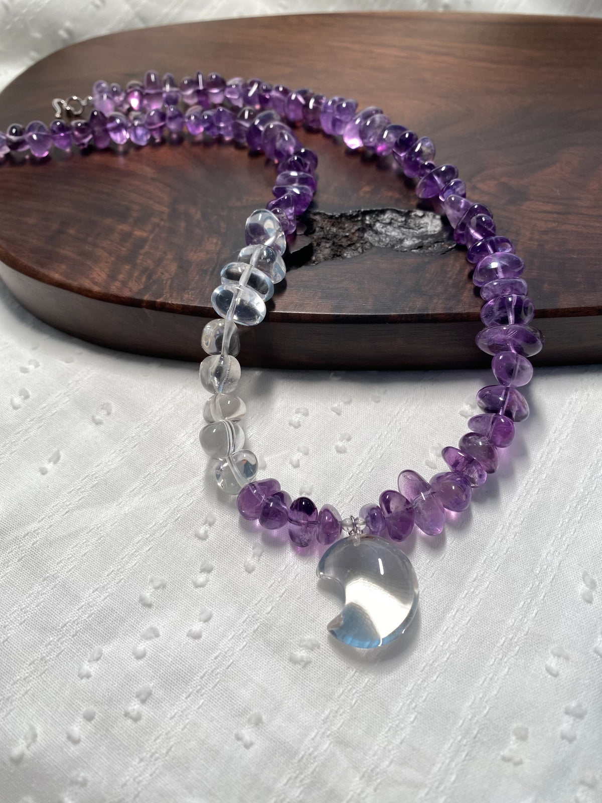 Amethyst Clear Quartz Moon Pendant Necklace