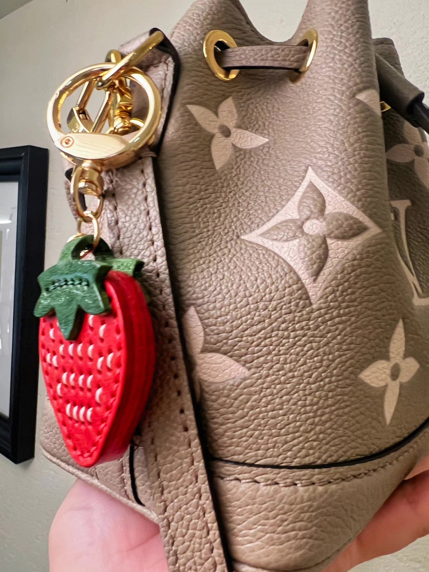 Handmade Strawberry Keychain with Vegetable-Tanned Leather