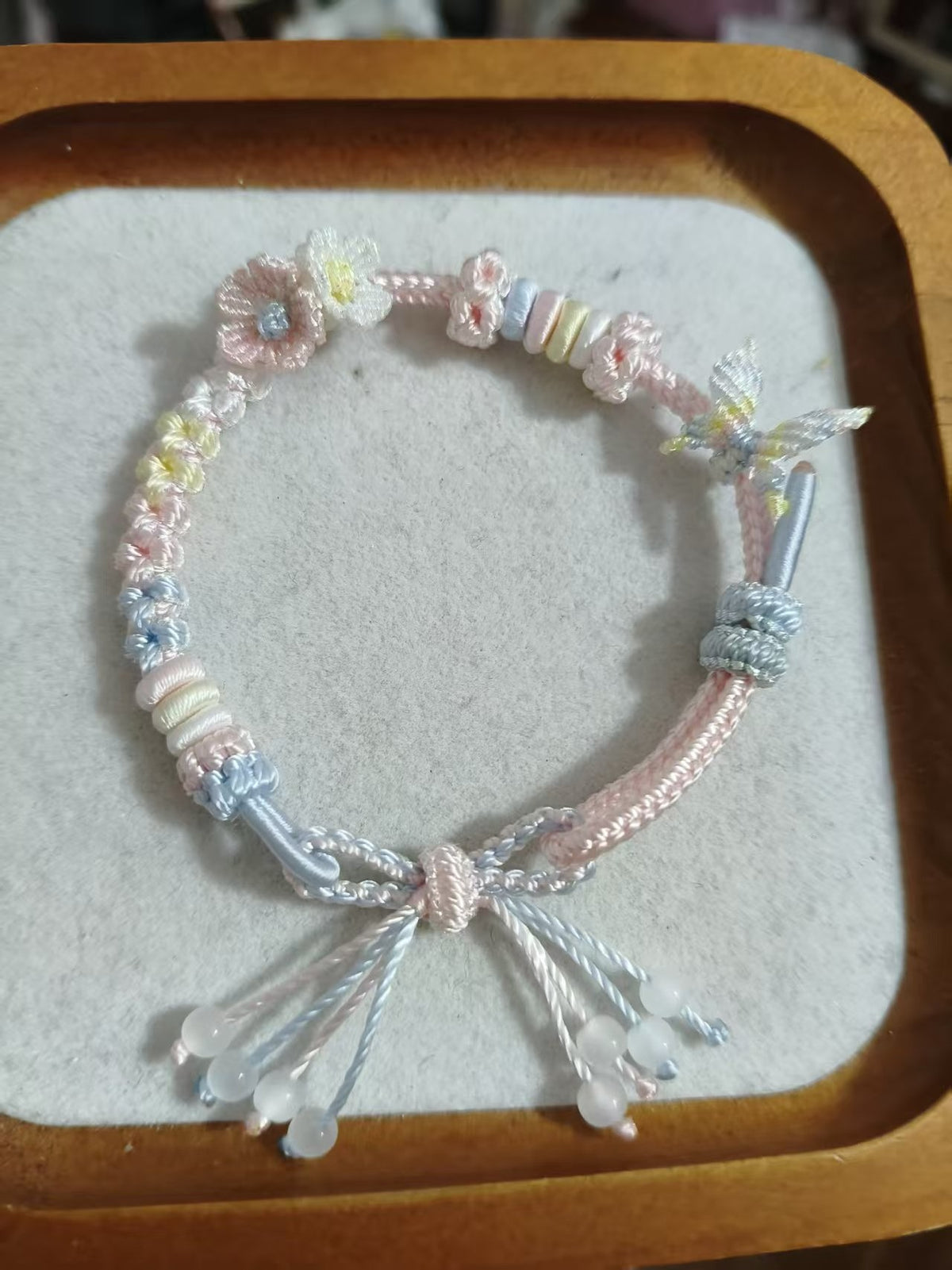 Handwoven Bracelet Blue Pink Gradient Floral