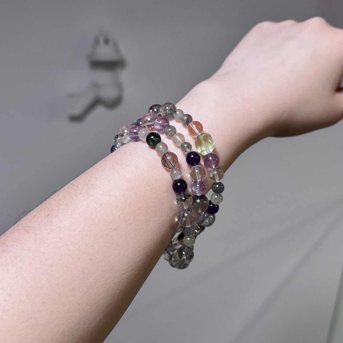 Green Phantom Amethyst Double Loop Beaded Bracelet