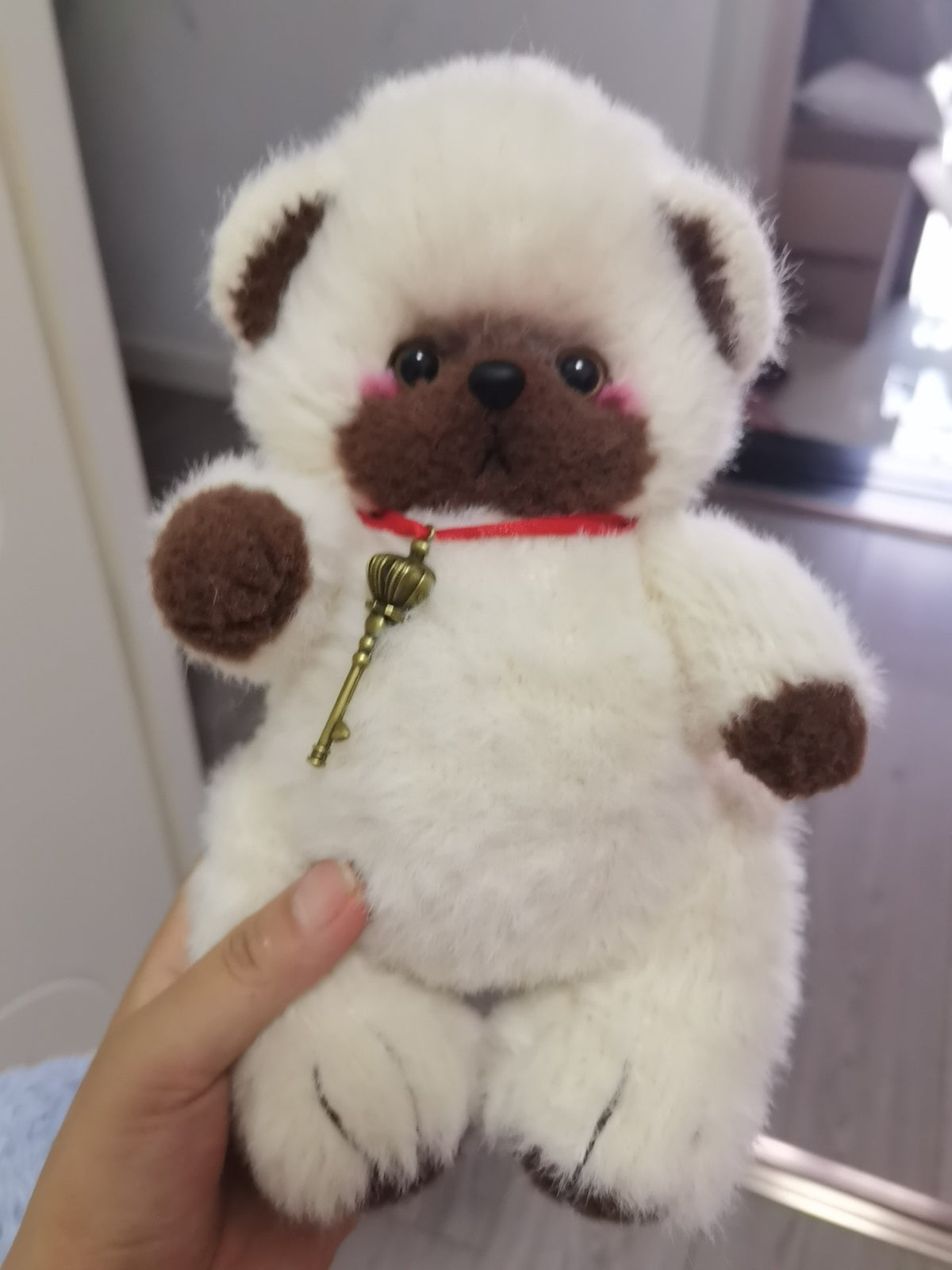 White Faux Fur Knitting Bear Plush
