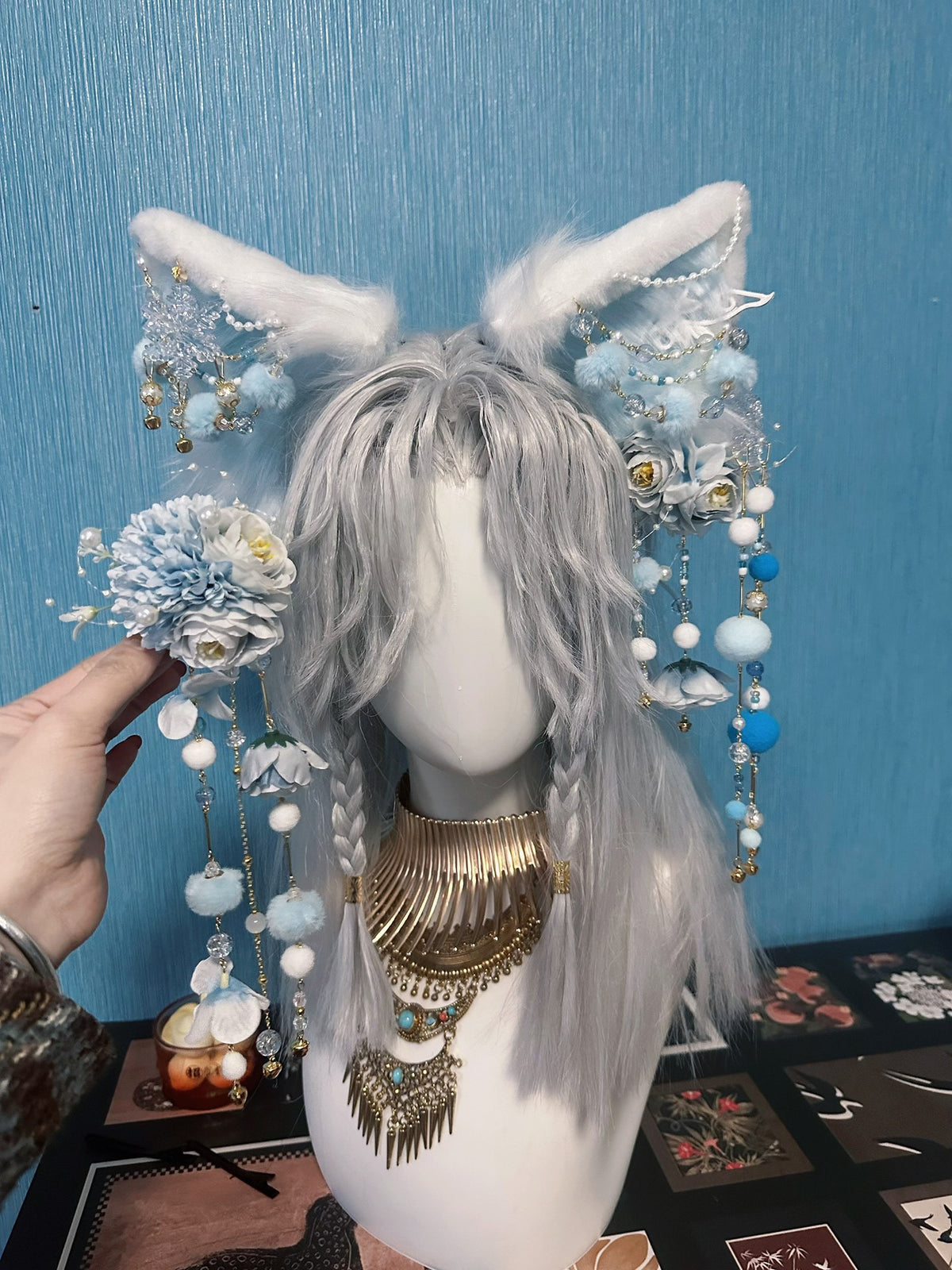 Fox Ear Headpiece with Pearl Trim