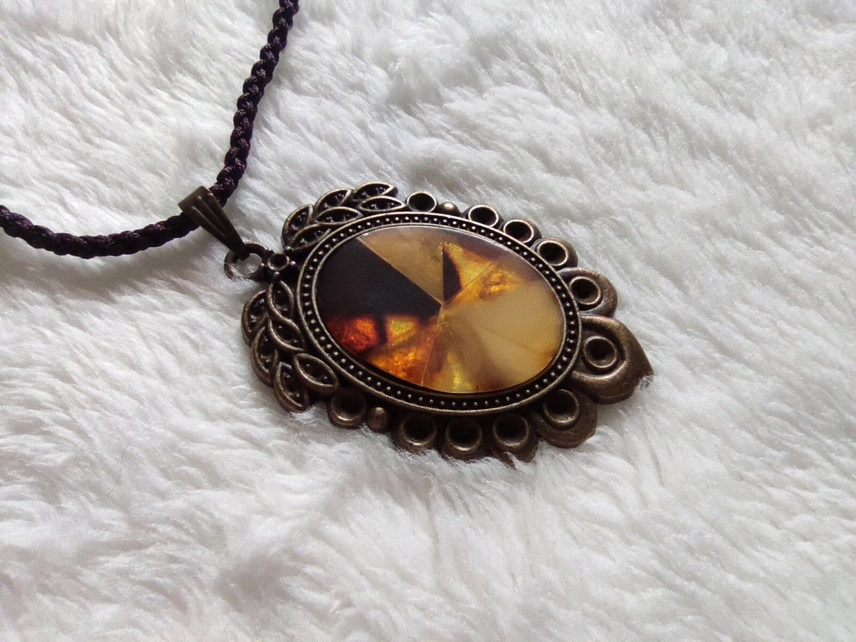 Amber Beeswax Mosaic Pendant Necklace