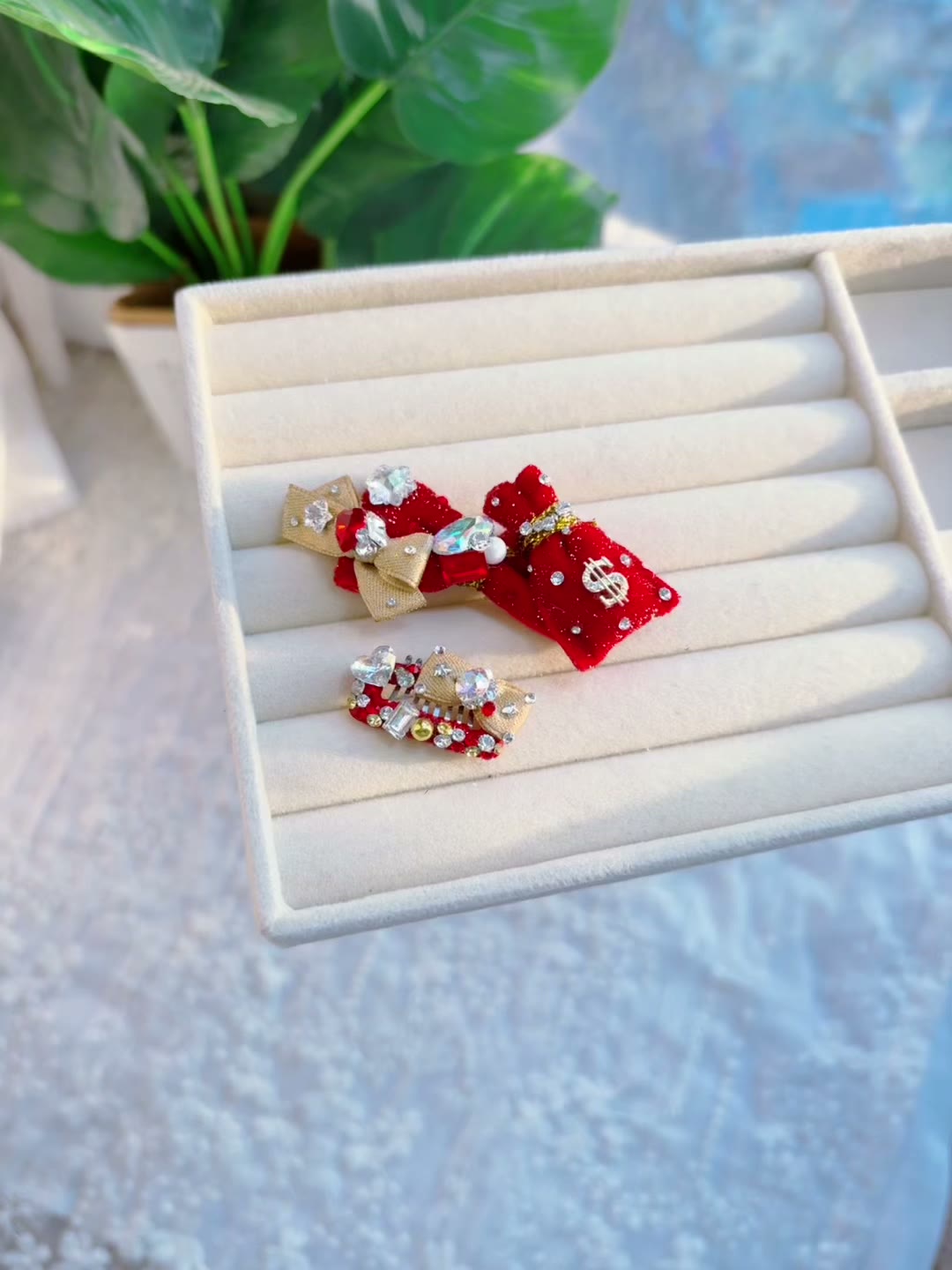 Red Money Bag Frog Clip Pet Hair Set