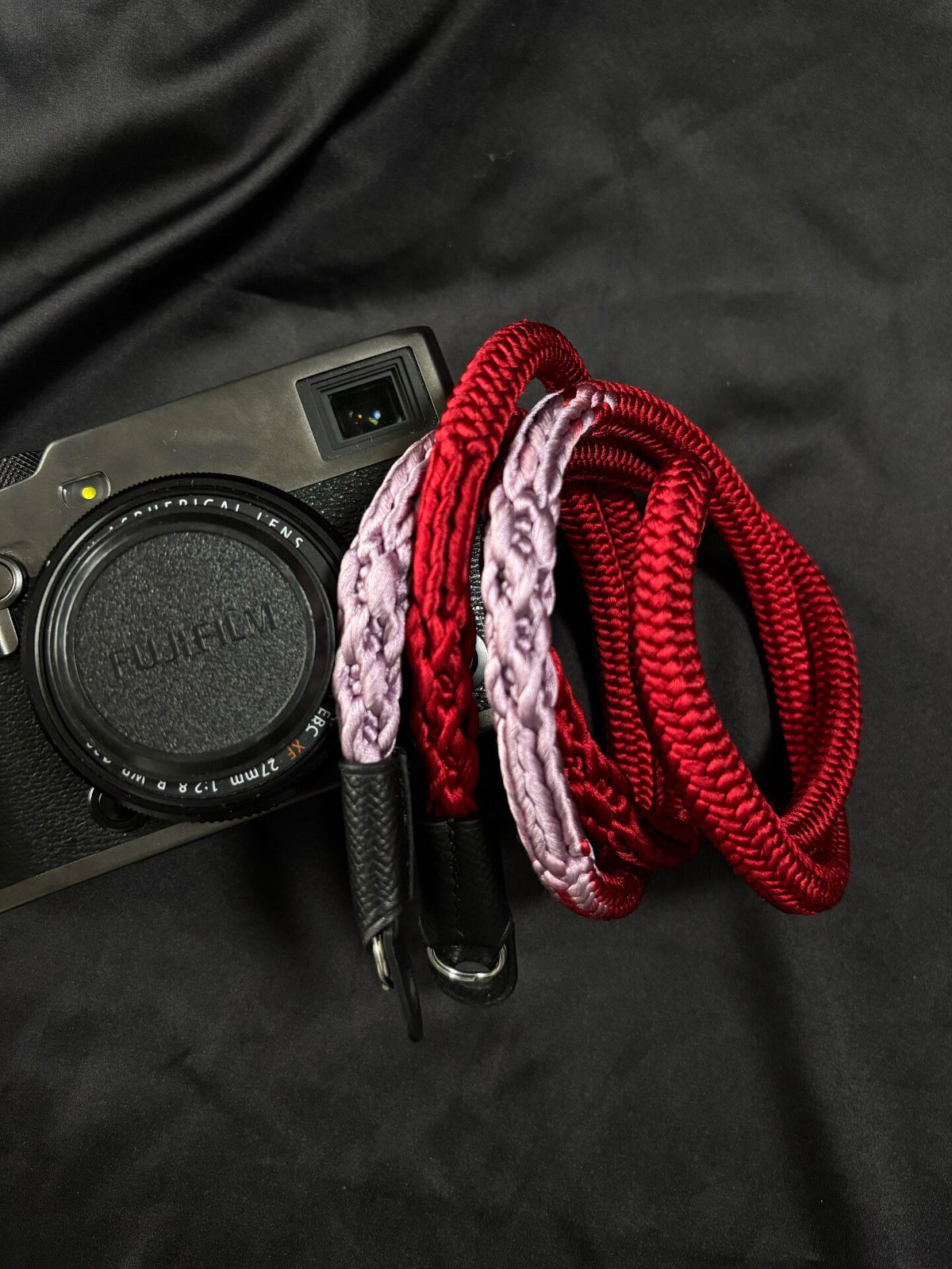 Braided Silk Camera Strap Red Lavender
