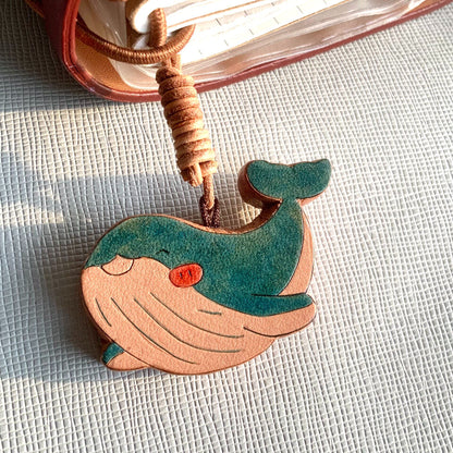 Handcrafted Leather Pendants: "BE HAPPY" Disc and Whale Charm