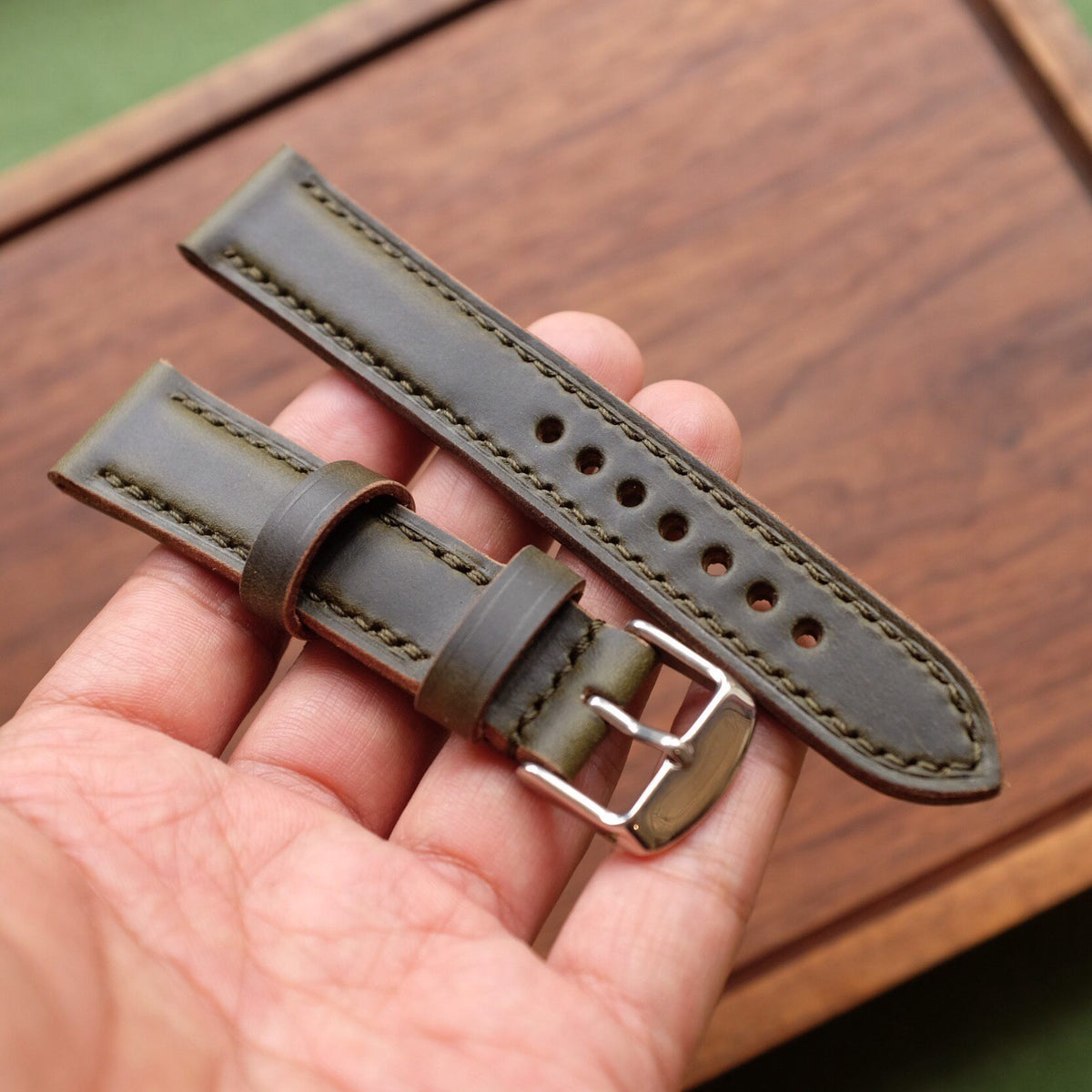 Horween Leather Watch Strap Dark Green