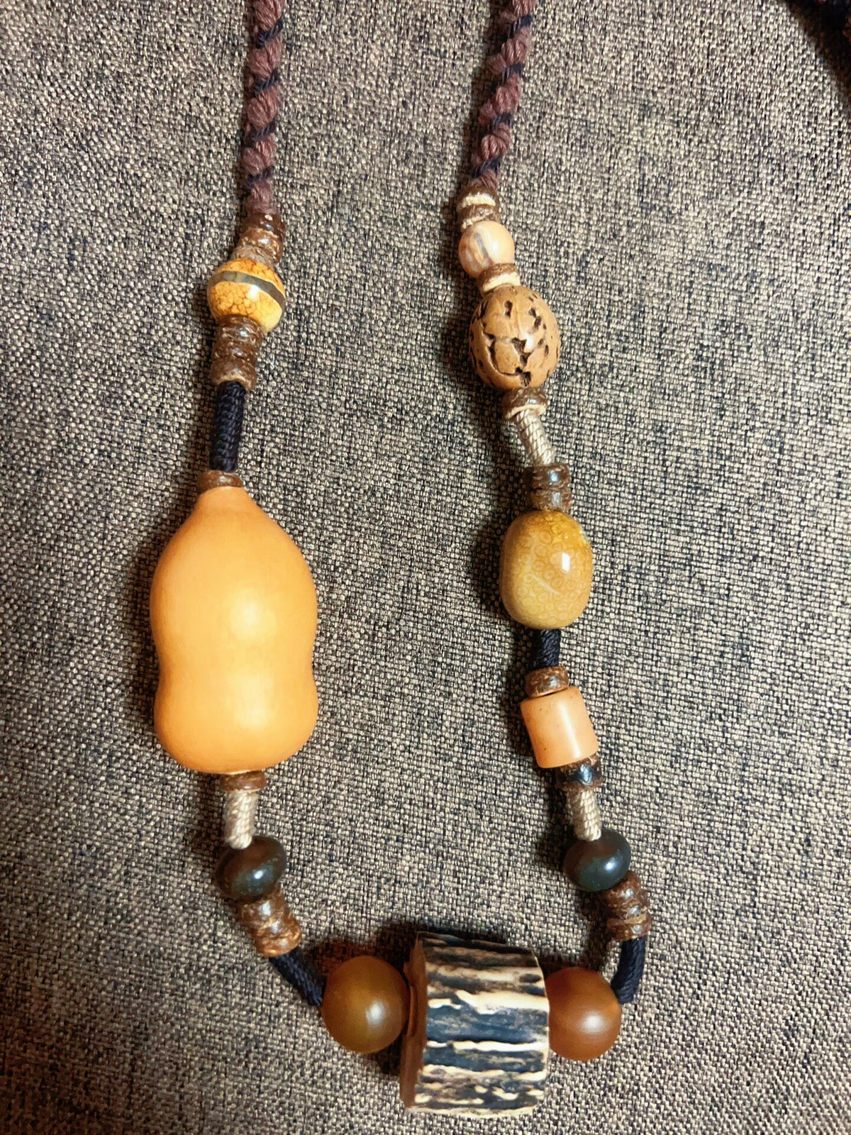 Handcrafted Antler Pendant Necklace Natural Beads