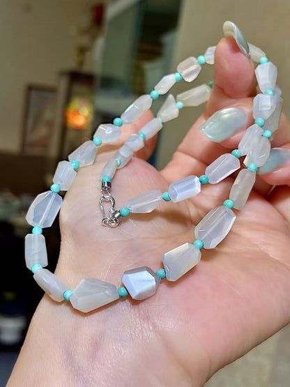 Moonstone Irregular Bead Necklace with Turquoise Accents