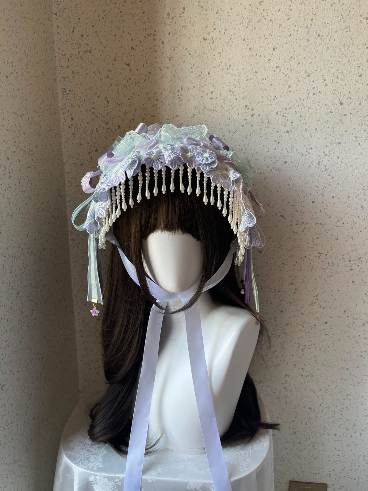 Lolita Lace Bonnet Hat Purple Green