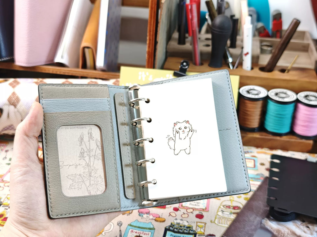 M5 Bifold Leather Planner Cover Black Glacier Blue Elephant Grey