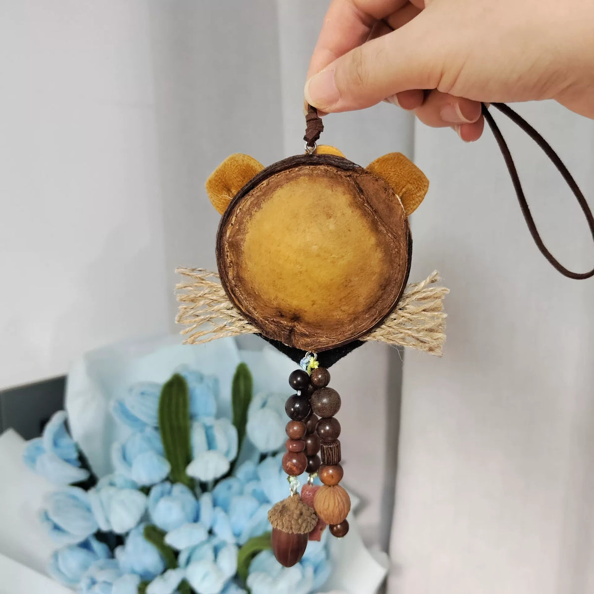 Round Capybara Seed Pod Pendant With Beads