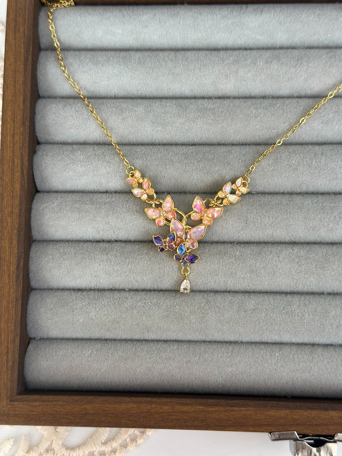 Butterfly Shell Inlay Necklace Gold Plated
