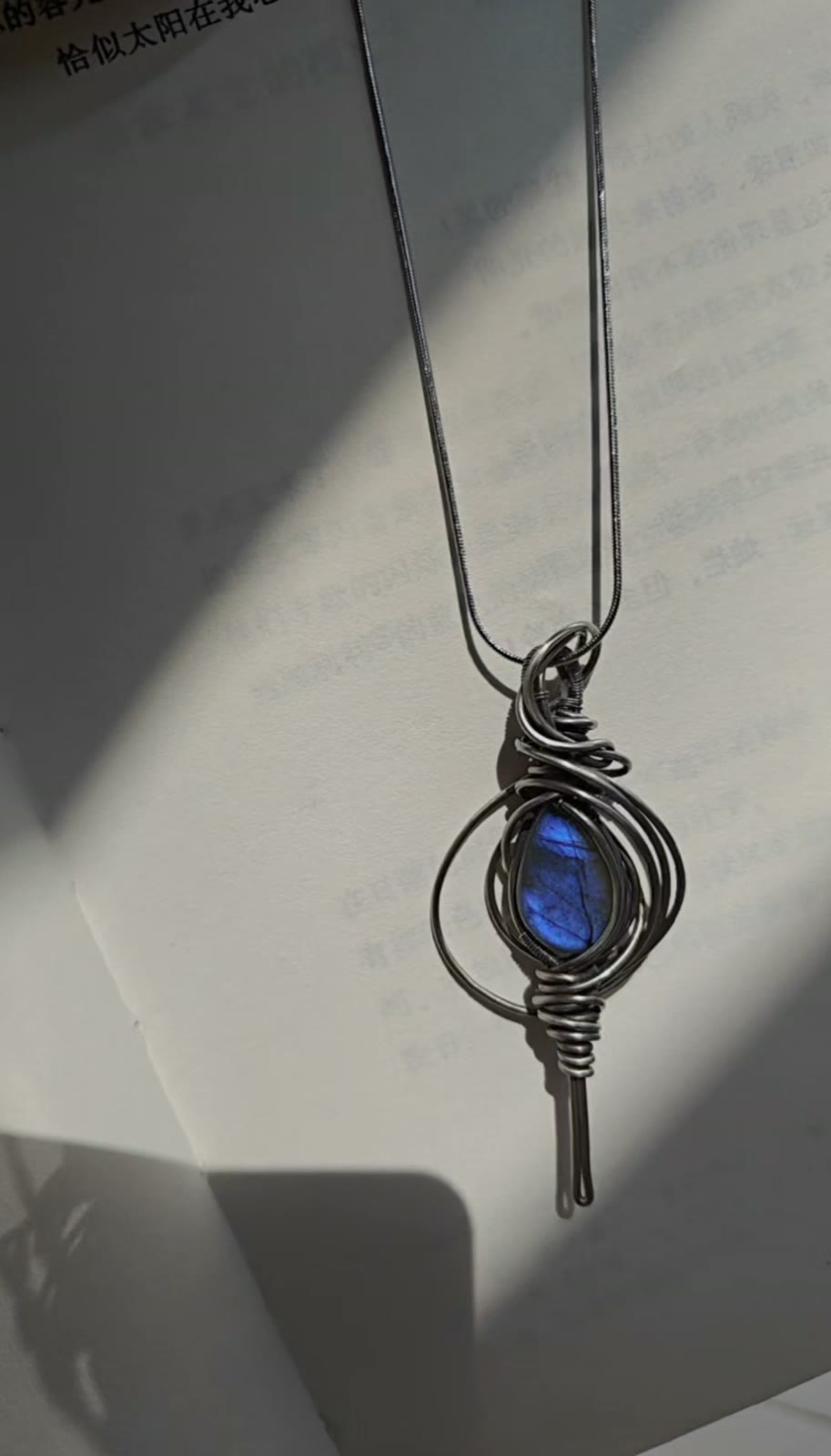 Labradorite Pendant Necklace Aged Copper Titanium Steel Chain