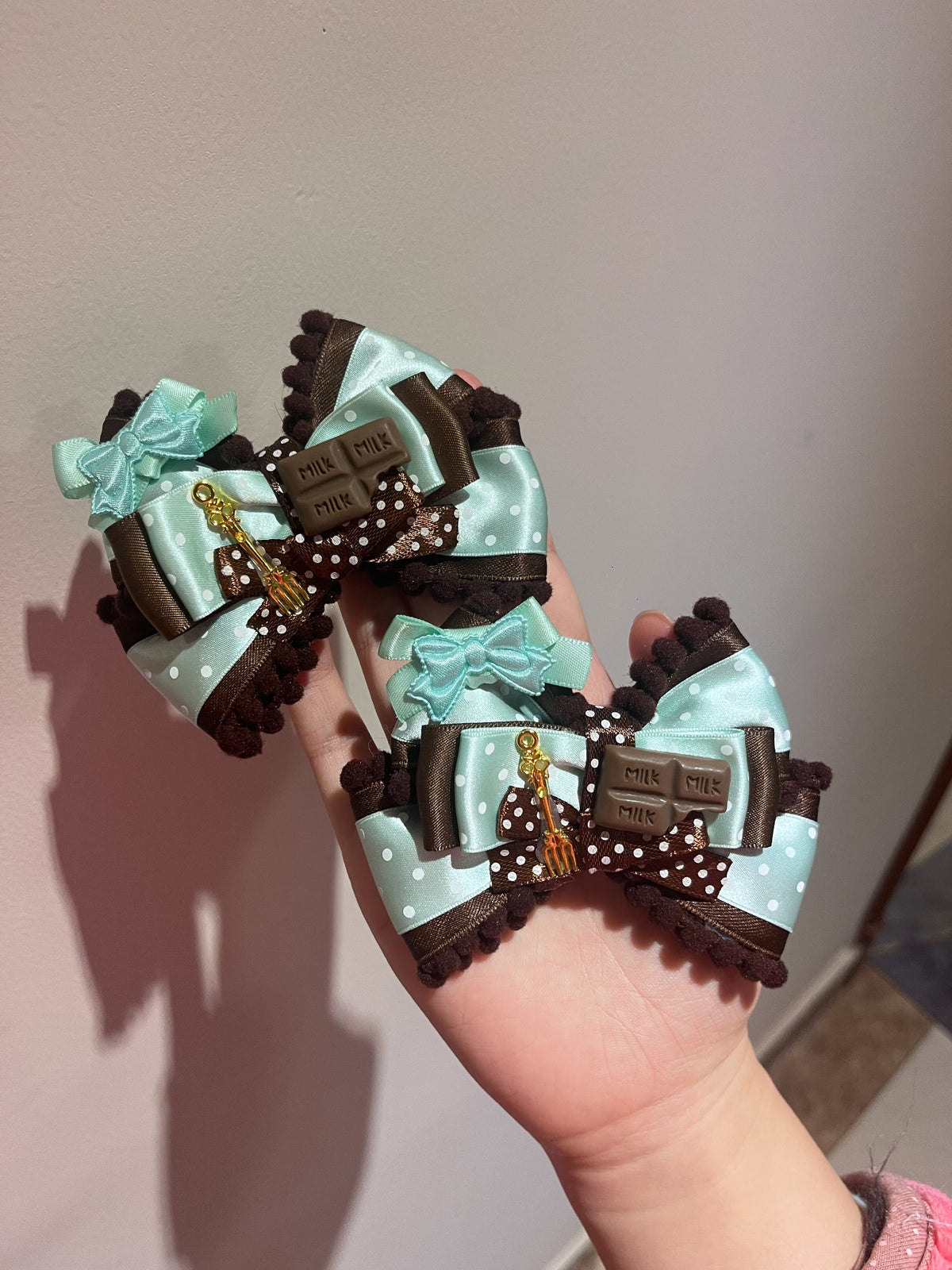 Handmade Lolita Mint Chocolate Side Hair Clips