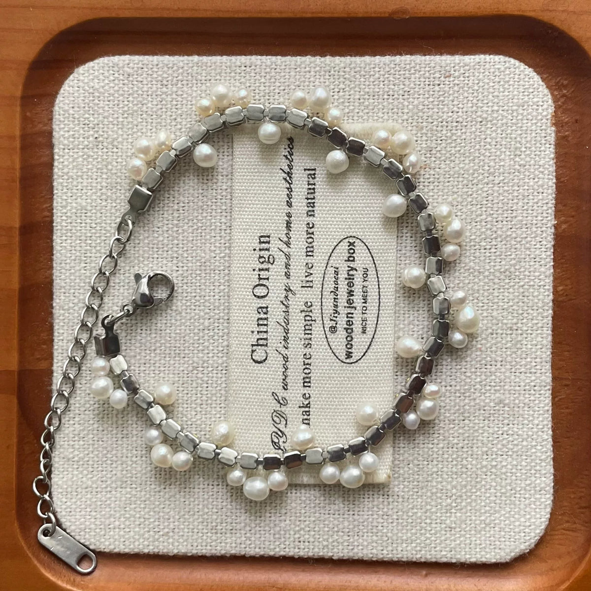Natural Pearl Titanium Steel Lace Bracelet