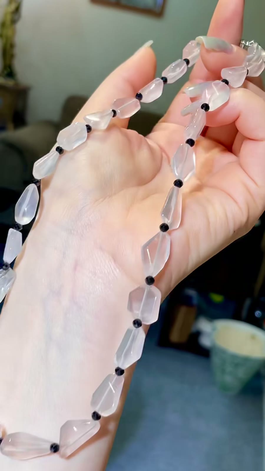 Rose Quartz and Black Spinel Beaded Necklace