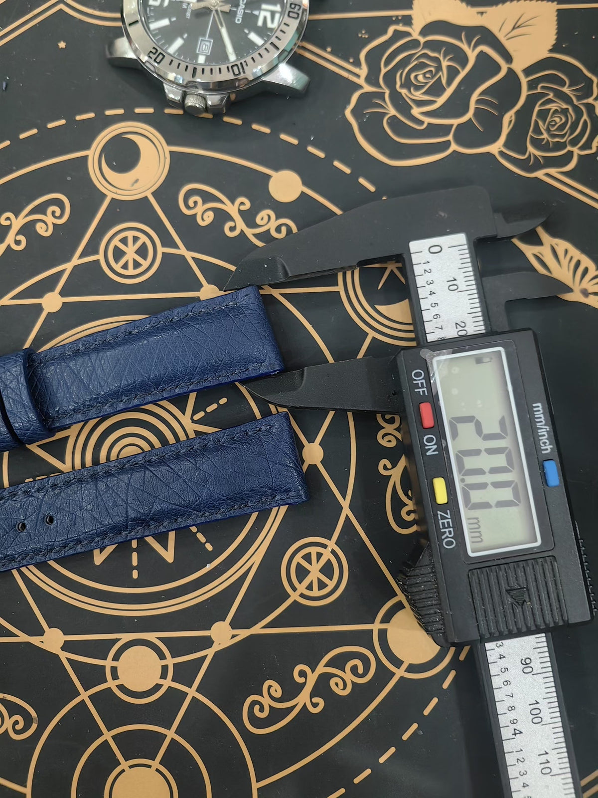 Handcrafted Ostrich Leg Leather Watch Strap Blue