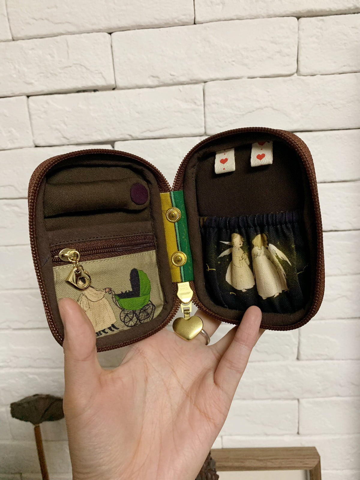 Vintage Storybook Zippered Pouch with Jewelry Organizer
