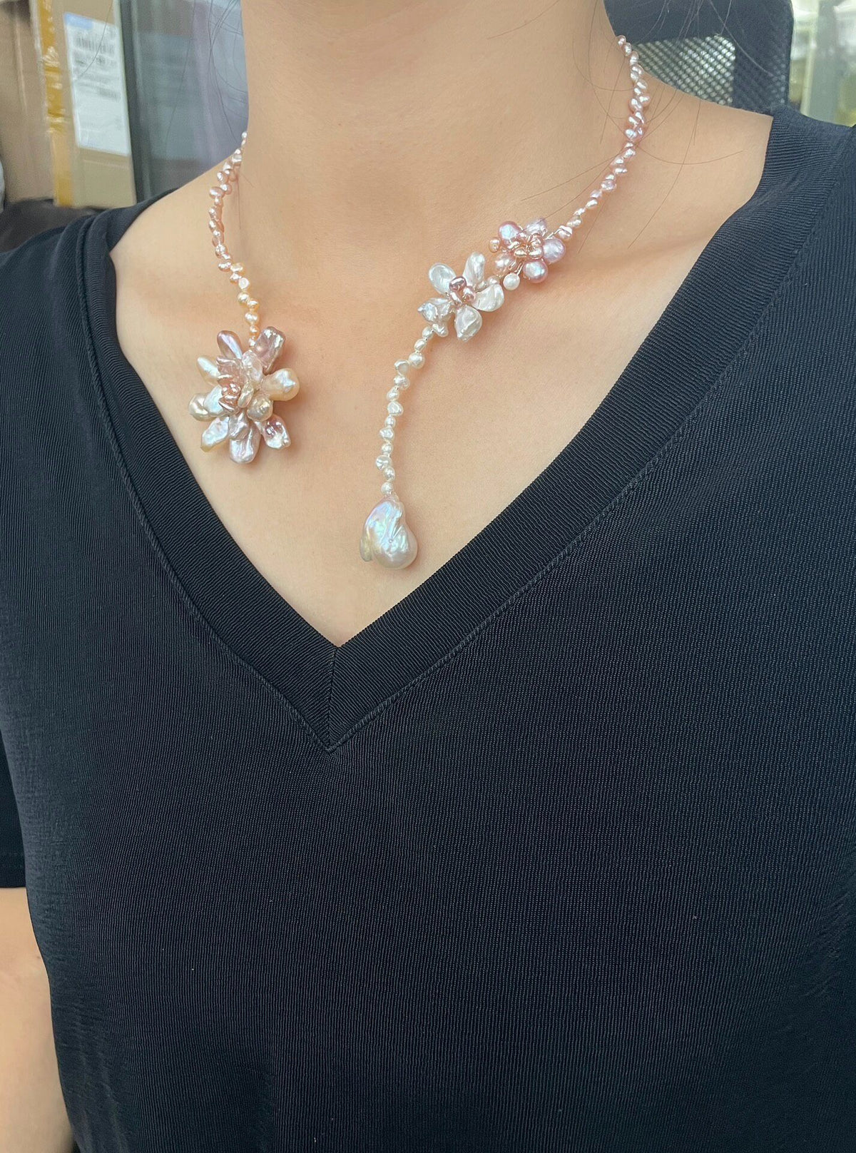 Baroque Pearl Floral Choker Necklace