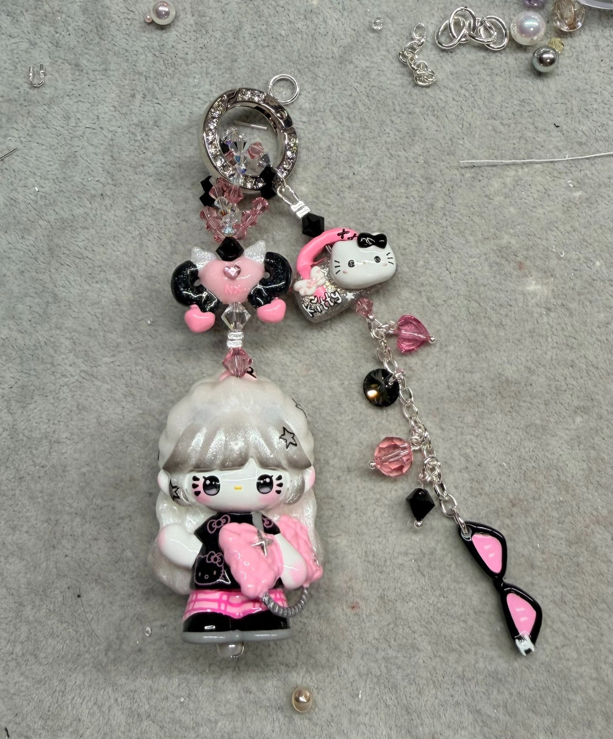 Black Pink Character Sunglasses Phone Charm Strap