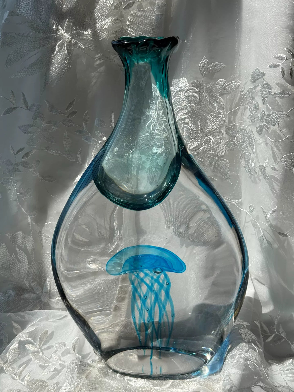 Vaso de Vidro Vintage Água-viva 34cm Teal