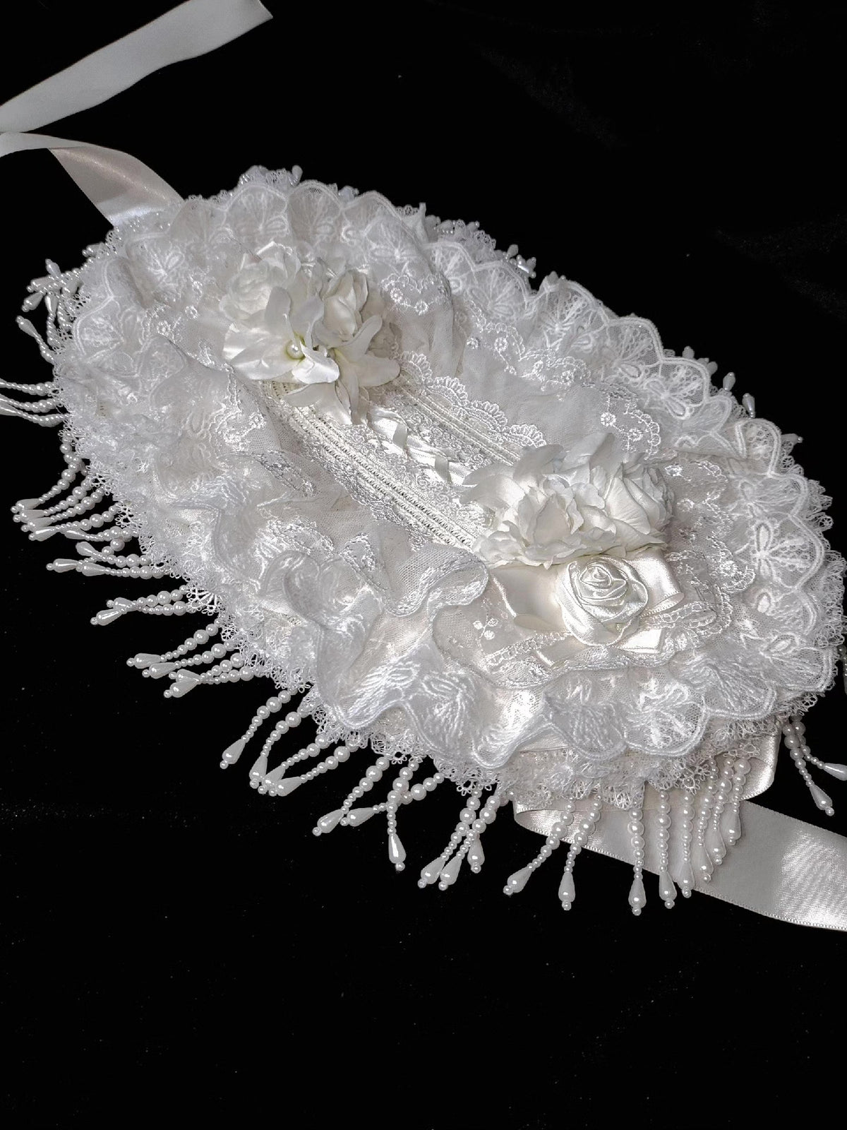 White Gothic Lolita Bonnet Hat Lace Trim