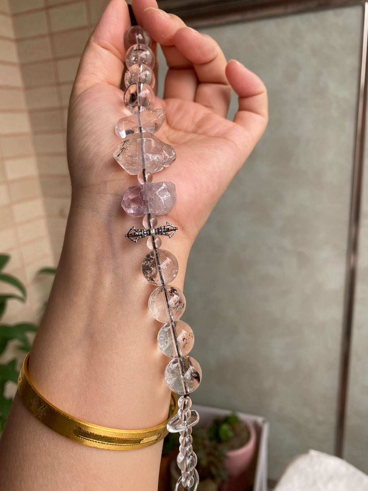 Clear Quartz Amethyst Crystal Bracelet