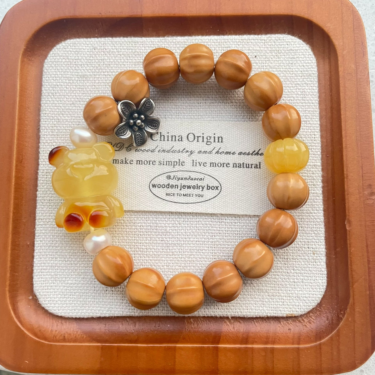 Natural Honey Amber Bear Monkey Head Nut Bracelet