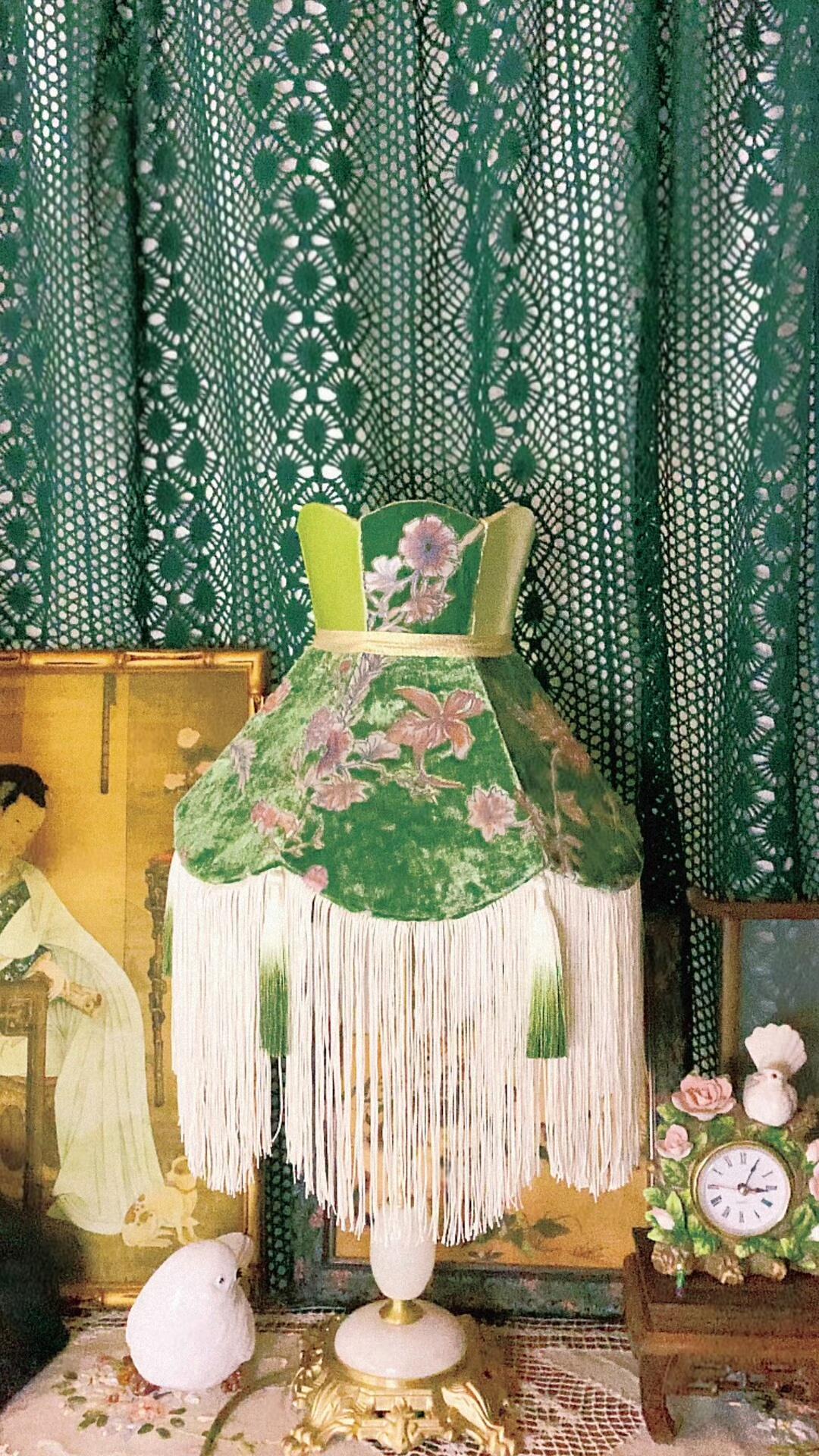 Pagoda Silk Lampshade with Floral Pattern