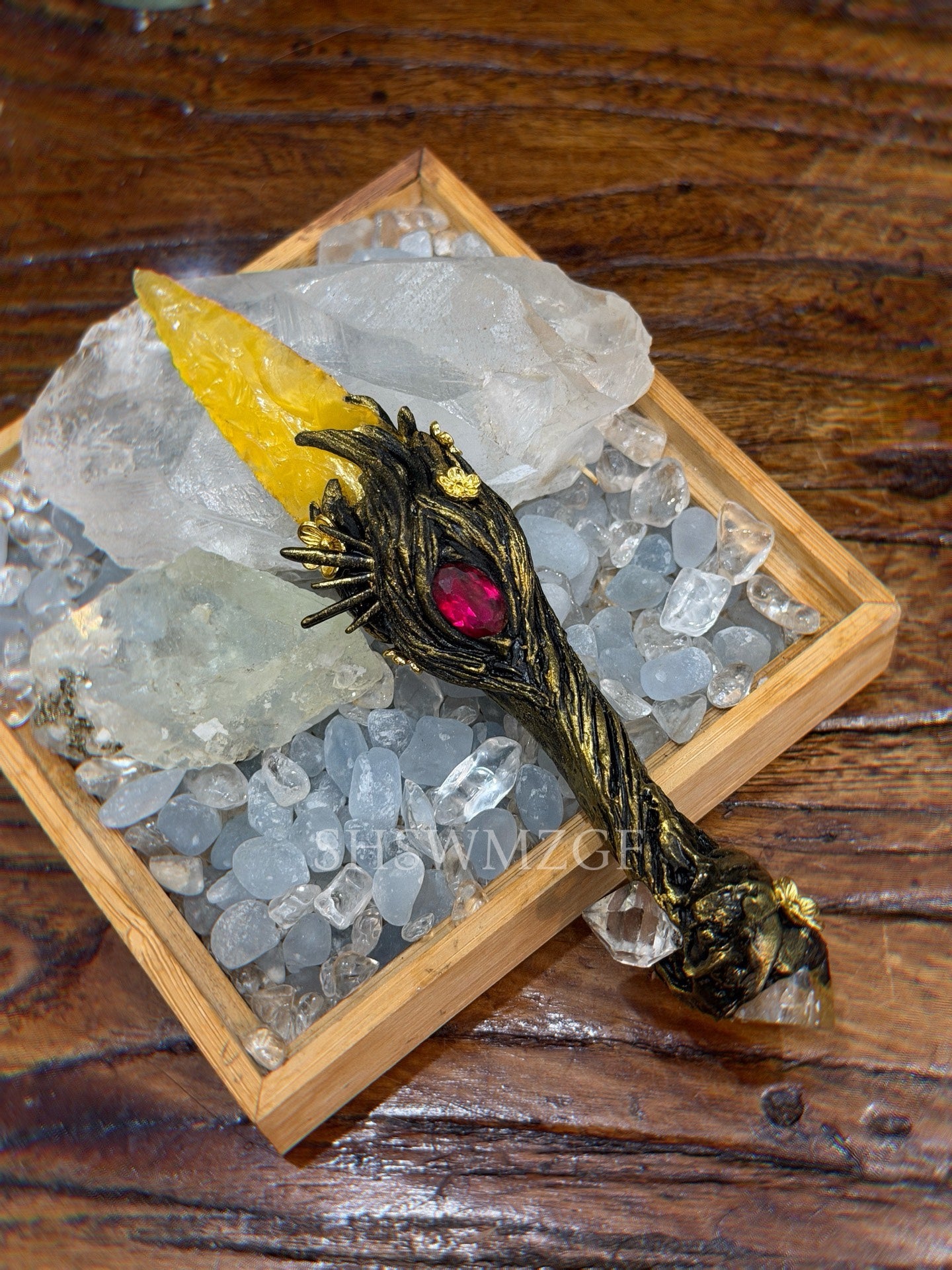 Handcrafted Stone Dagger with Wood Handle and Crystal Blade