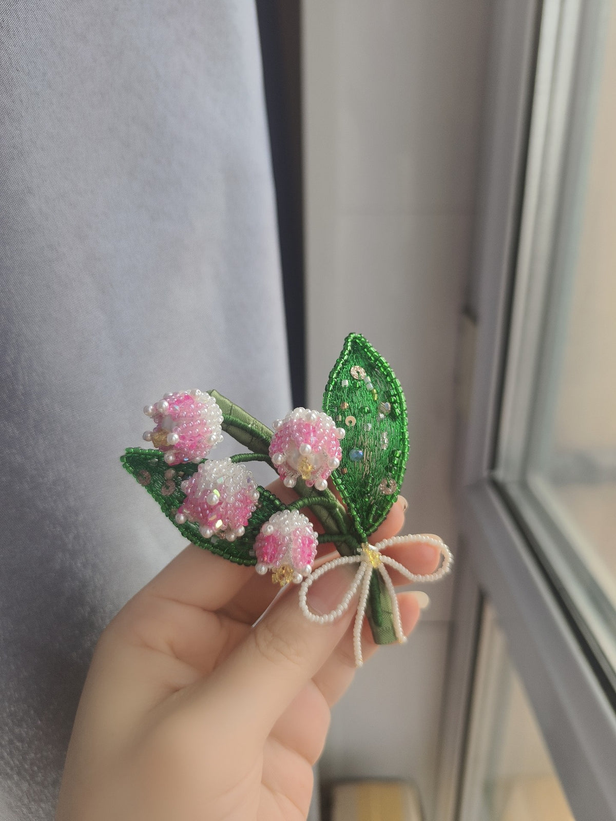 Beaded Lily of Valley Hair Clip