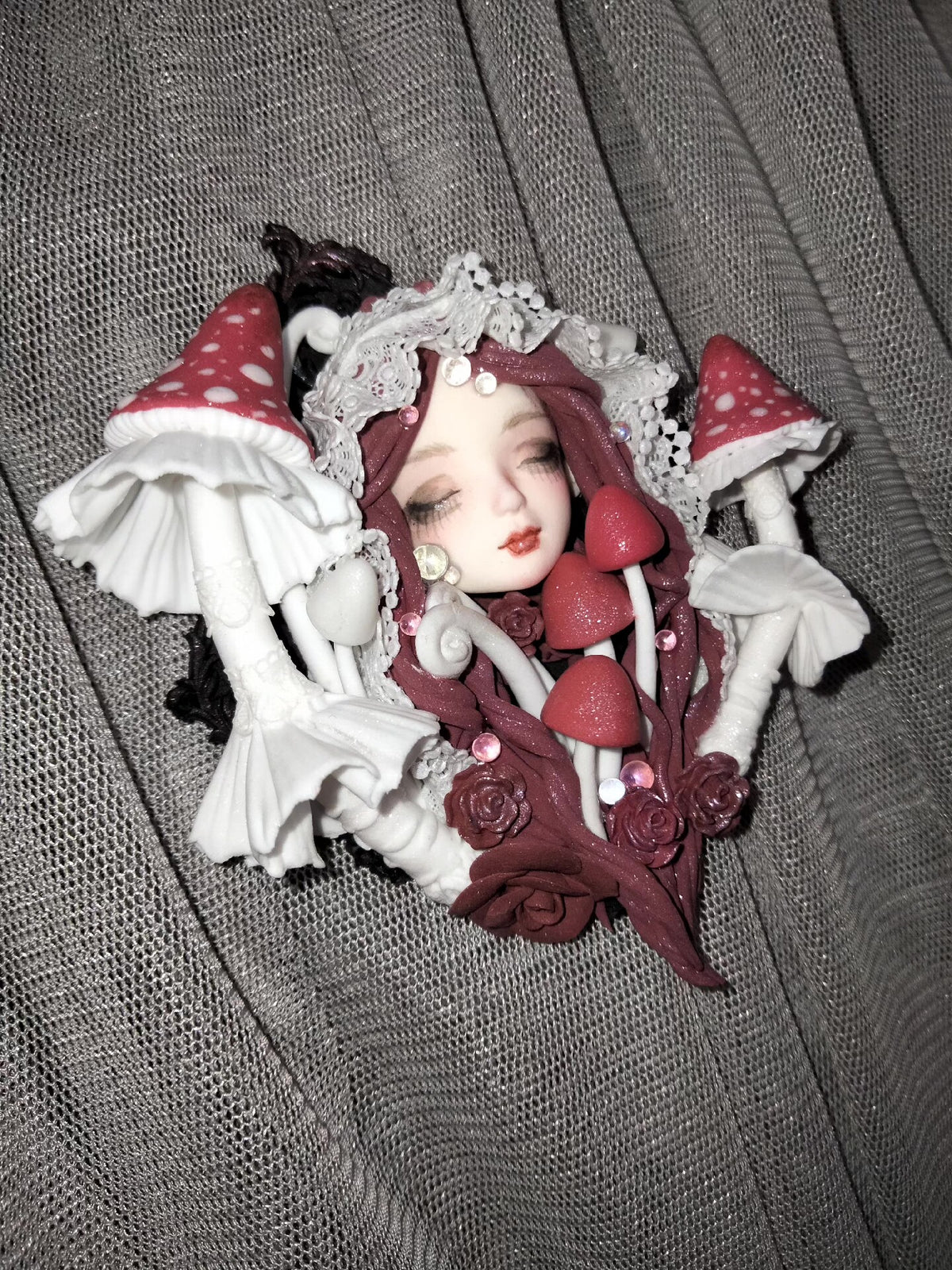 Clay Doll Head Mushroom Fridge Magnet