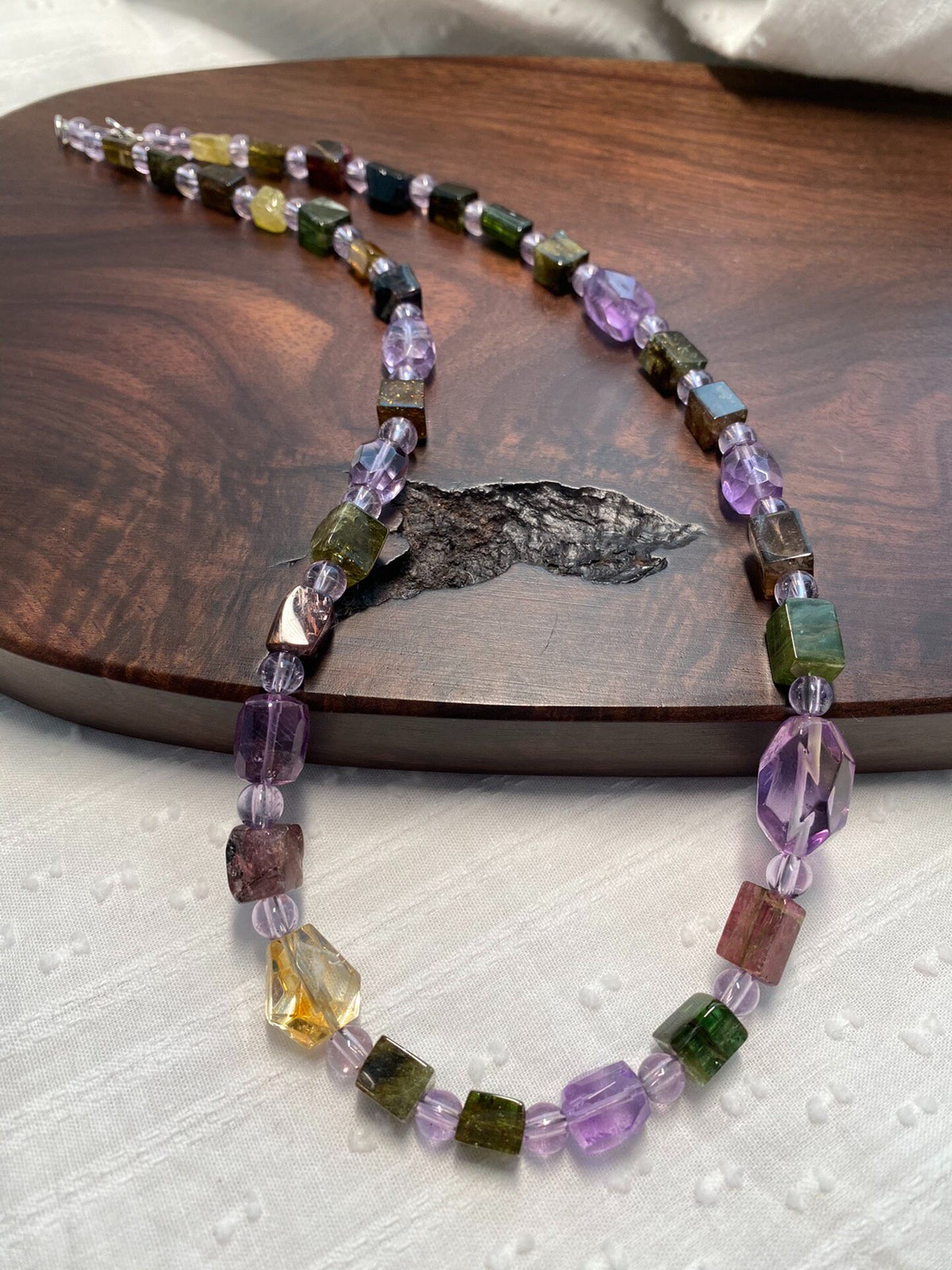 Tourmaline Amethyst Citrine Beaded Necklace
