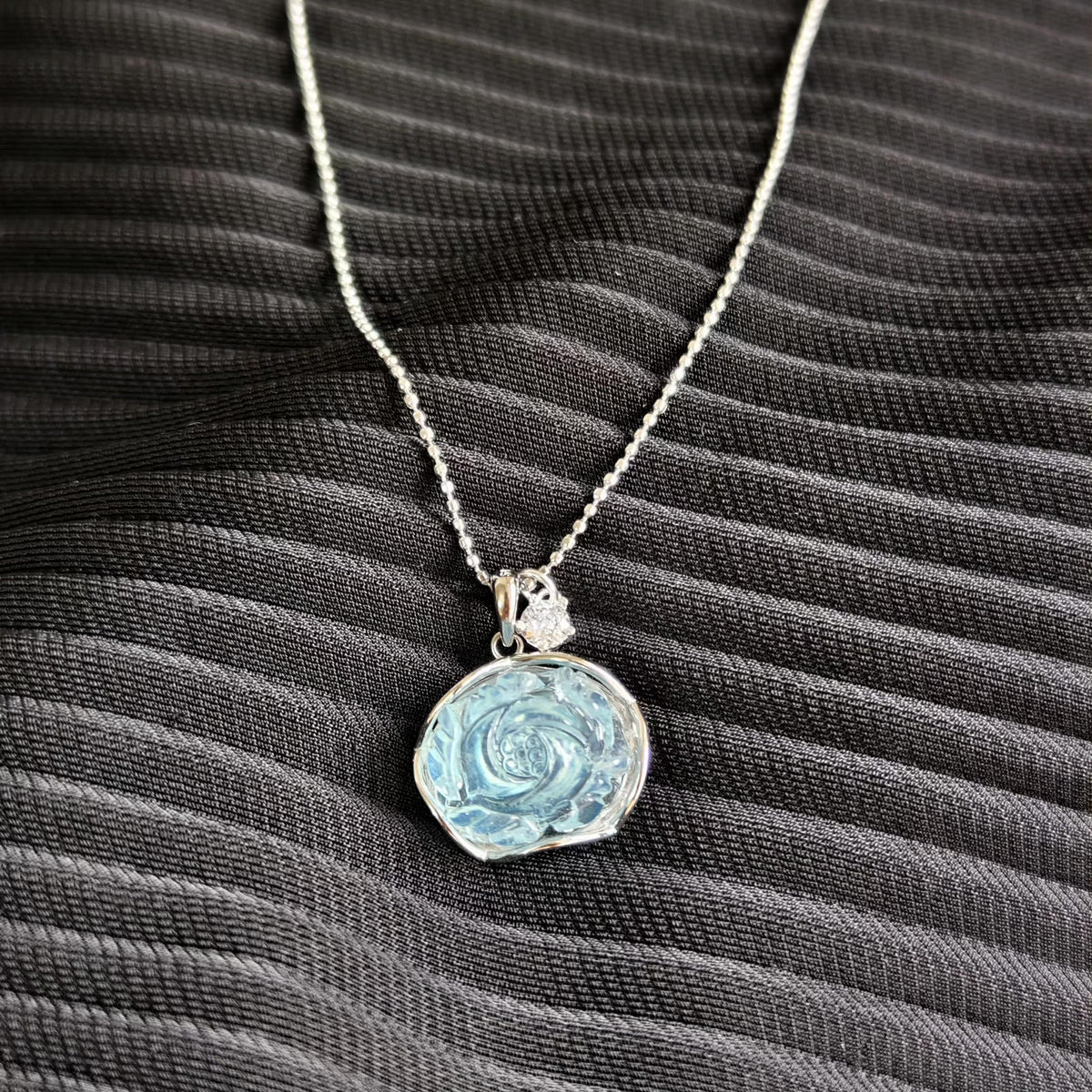 Aquamarine Peony Sterling Silver Pendant