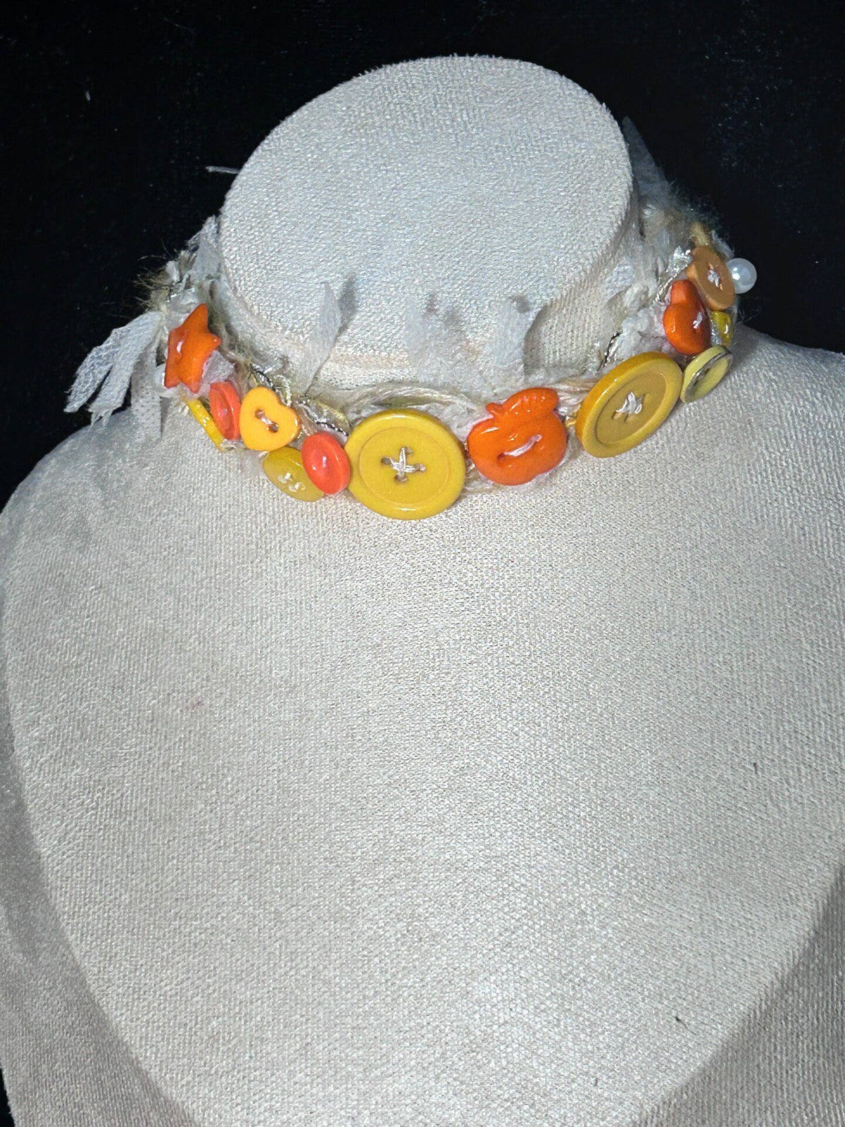 Yellow Button Mixed Media Choker Necklace