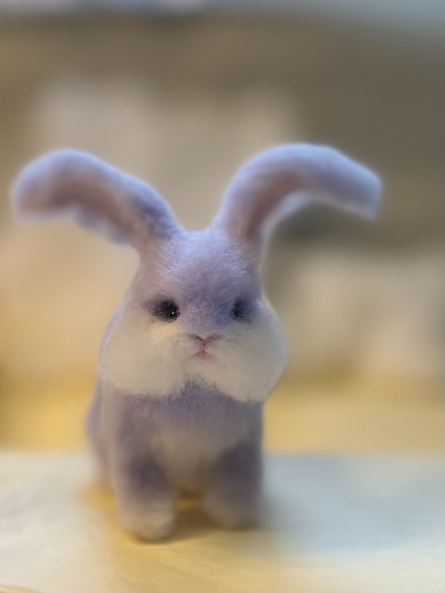 Lavender and White Wool Felt Rabbit Figurine