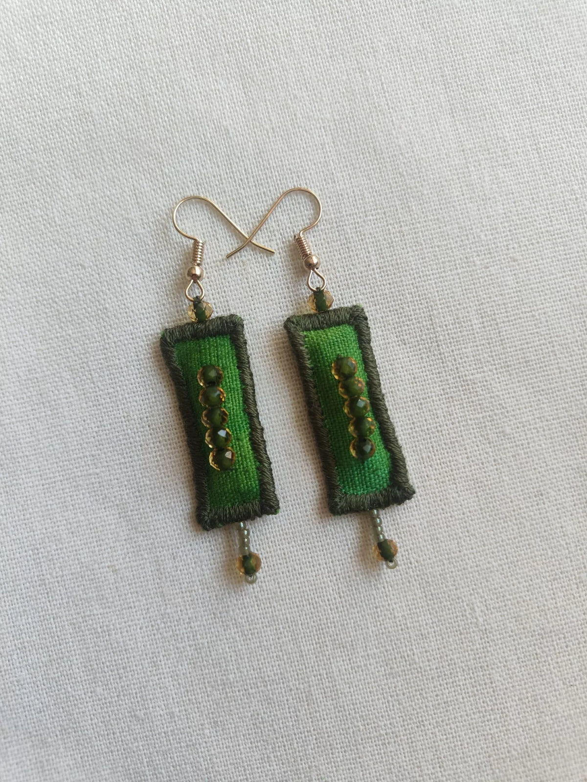 Handmade Green Fabric Dangle Earrings
