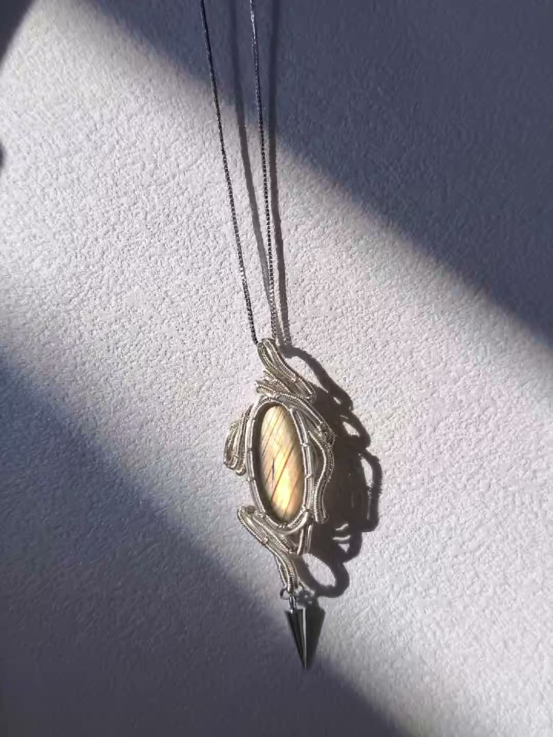 Handmade Labradorite Wire Wrap Pendant Necklace