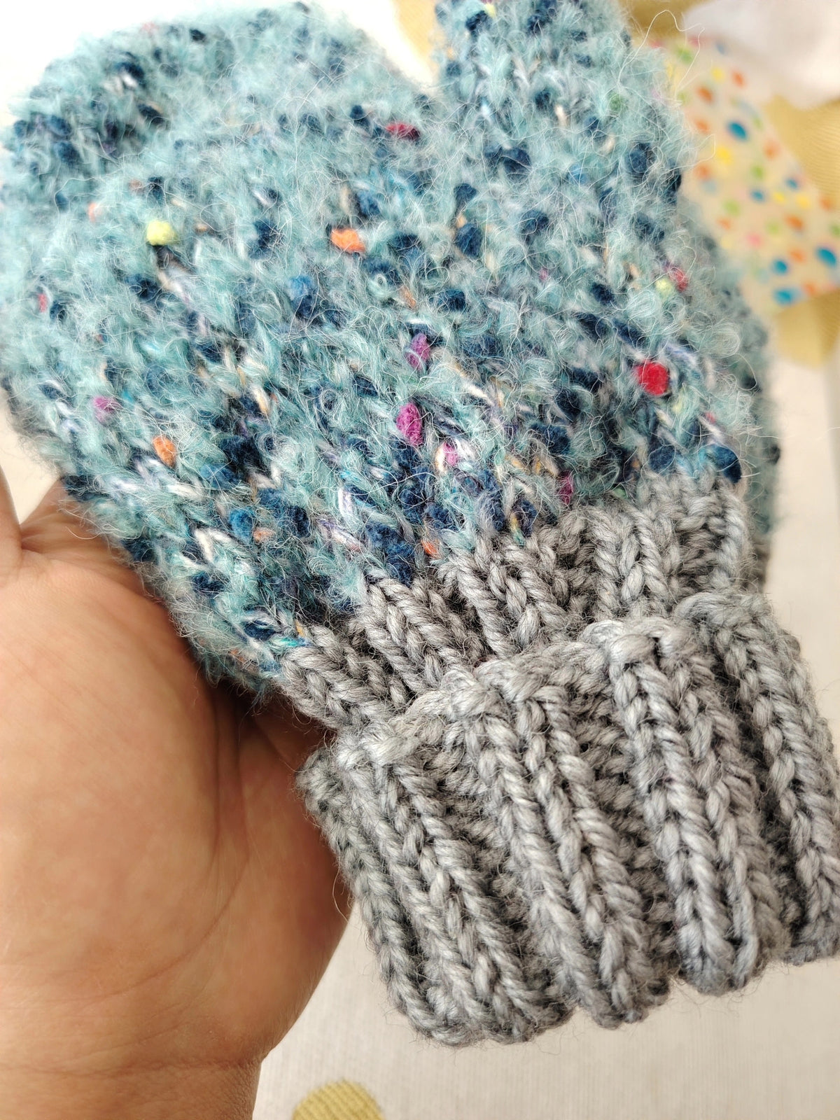 Handgestrickte Woll-Fächuhe meliertert Teal