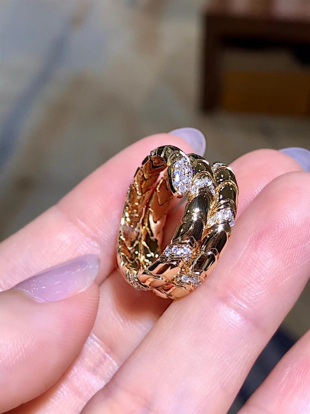 18K Gold Diamond Snake Ring