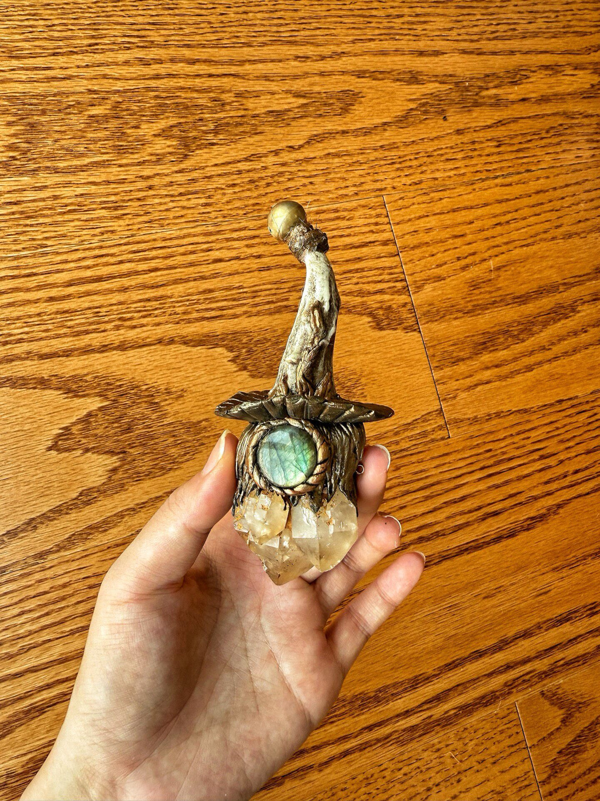 Witch Hat Wand Pendant Labradorite Quartz Necklace